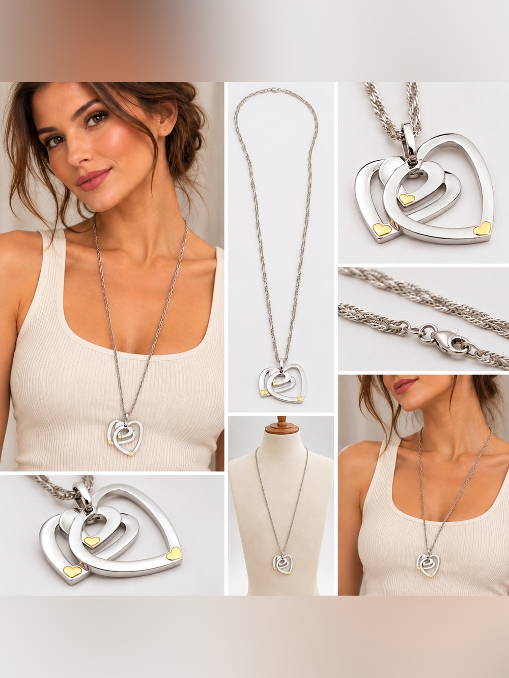 Milor Italy 38” Stainless Steel & 18K Gold Heart Pendant Long Necklace